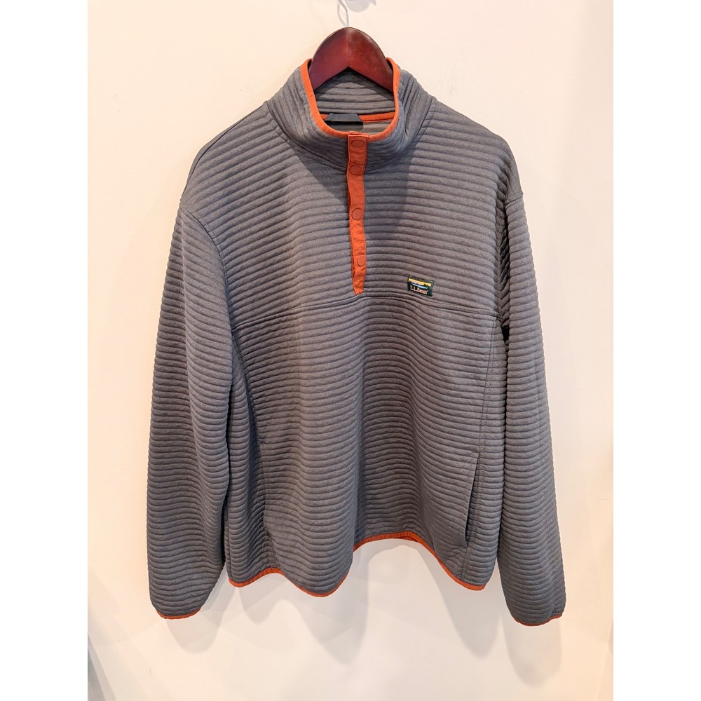 L.L. Bean Quilted Pullover Snap Fleece XXL Gray Orange Mens